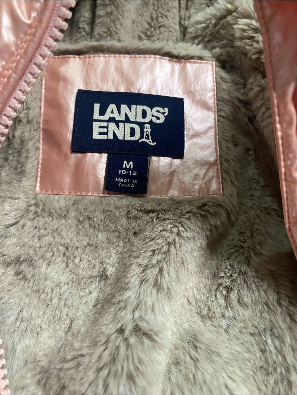 Lands’ End Girls M 10-12 Metallic Pink PrimaLoft Faux Fur Puffer Coat - Picture 5 of 8